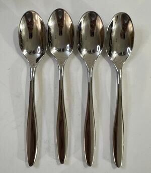 Set of 4 Gourmet Settings Ellipse Spoons Glossy Stainless Flatware Teaspoons